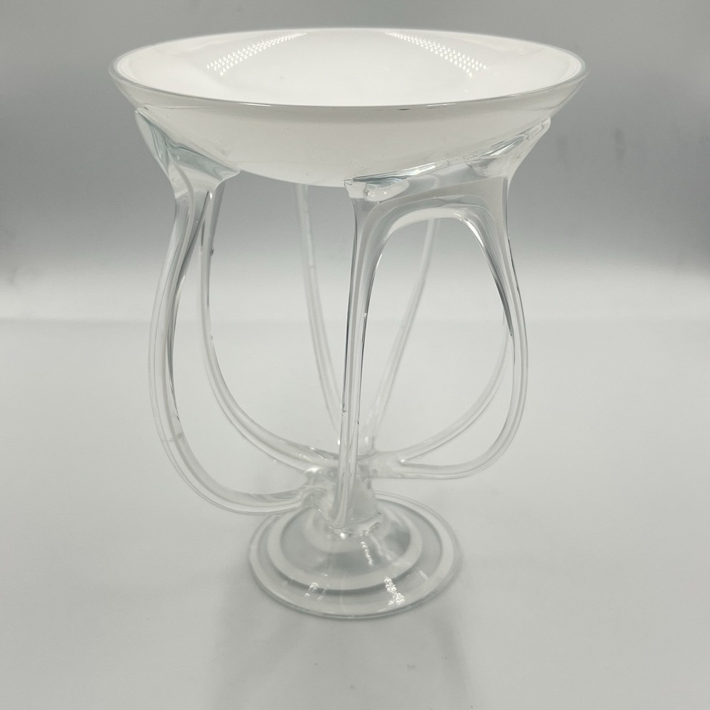 Jozefina Krosno Jellyfish Compote White Glass Art Pedestal Bowl Poland‎